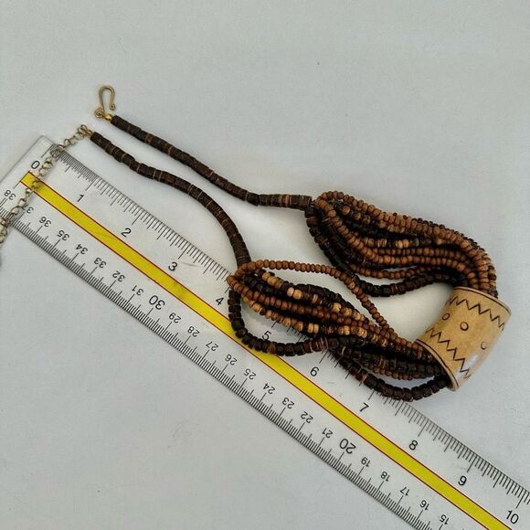 wood beaded  and bone cylinder pendant necklace - Picture 6 of 9